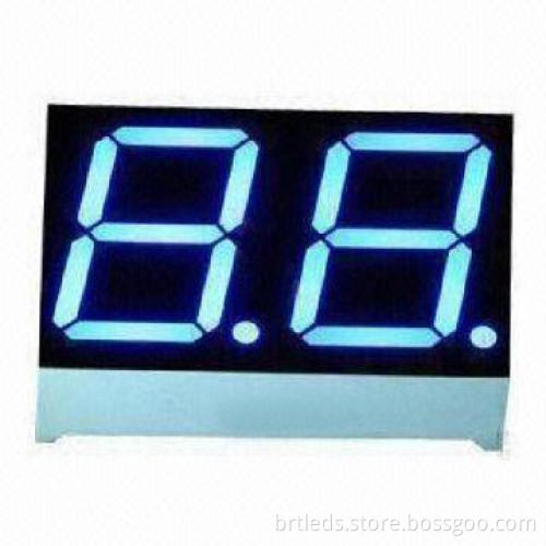 7-segment LED display, 0.56-inch green dual digit, common anode, white segment and black surface